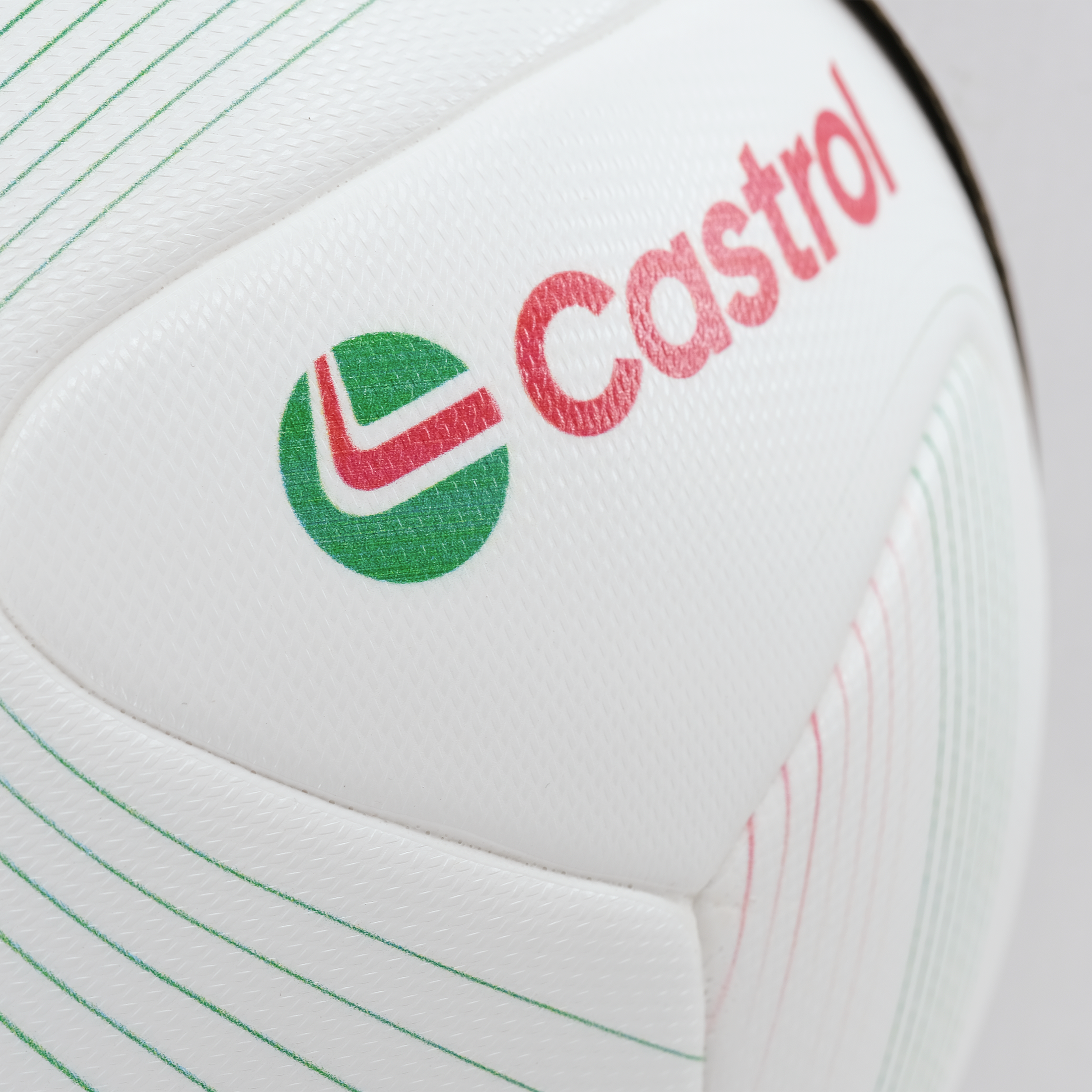 Zine Laminated Soccer Ball :: Pure White / Castrol Green / Castrol Red