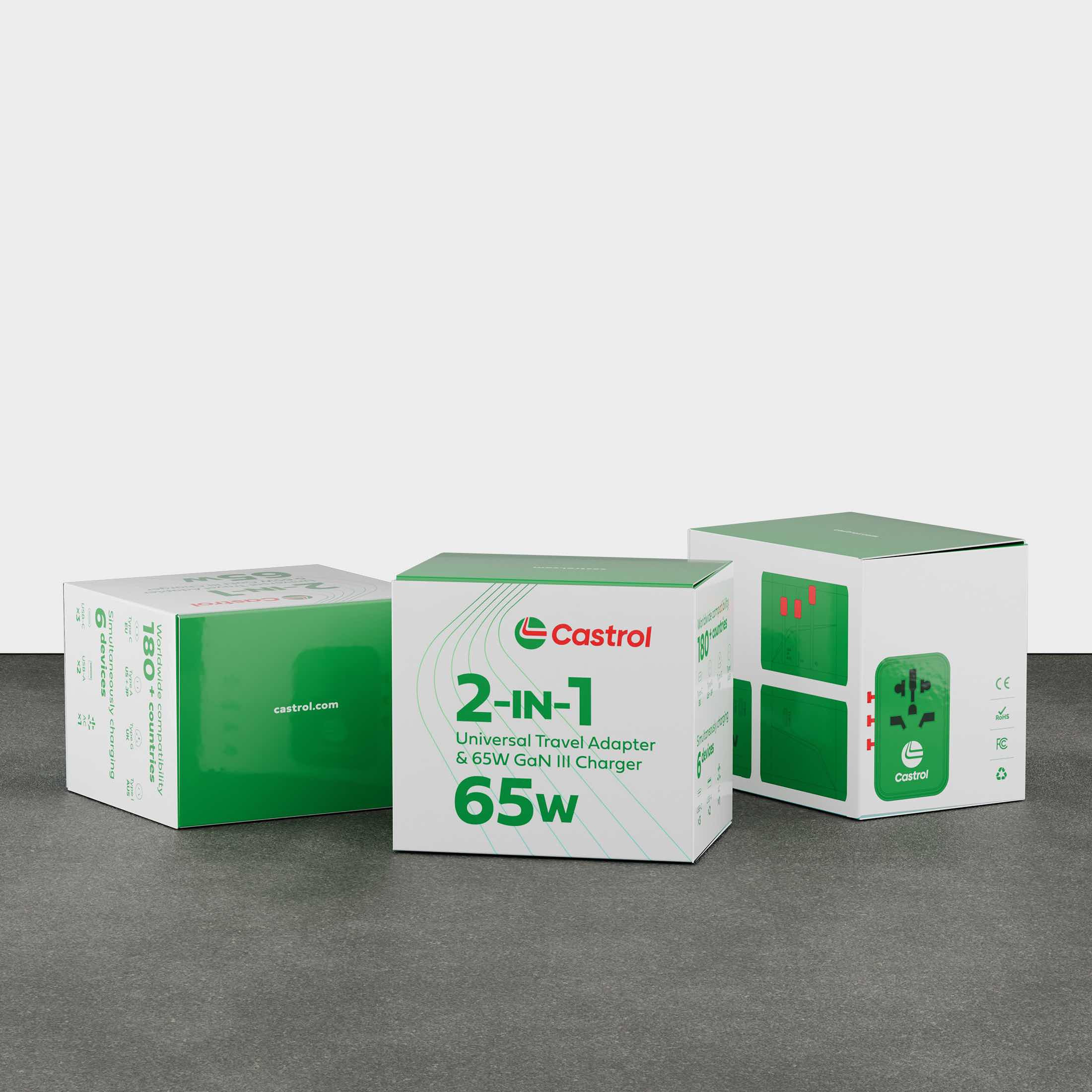 GaN-III Universal Travel Adapter & Charger 65W :: Castrol Green / Castrol Red