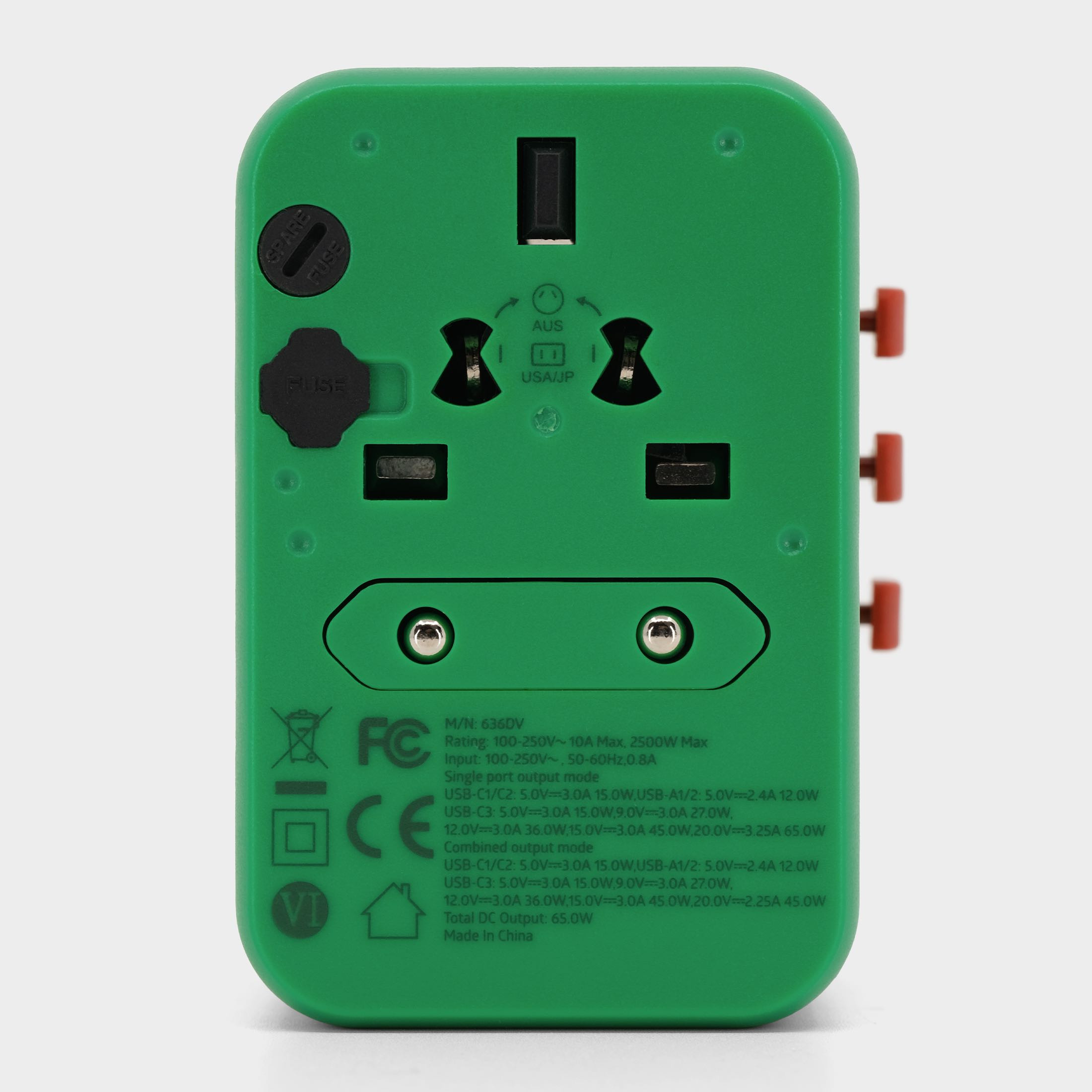 GaN-III Universal Travel Adapter & Charger 65W :: Castrol Green / Castrol Red